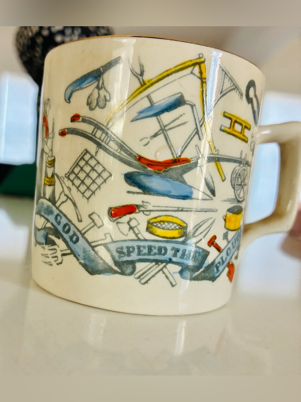 Vintage "Farmers Arms" English Transferware Mini Mug ("Speed the Plough")